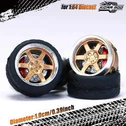 High-Quality 1/64 Scale Model Car Wheels with Rubber Tire and Metal Rims (PS-E4 Bronze)