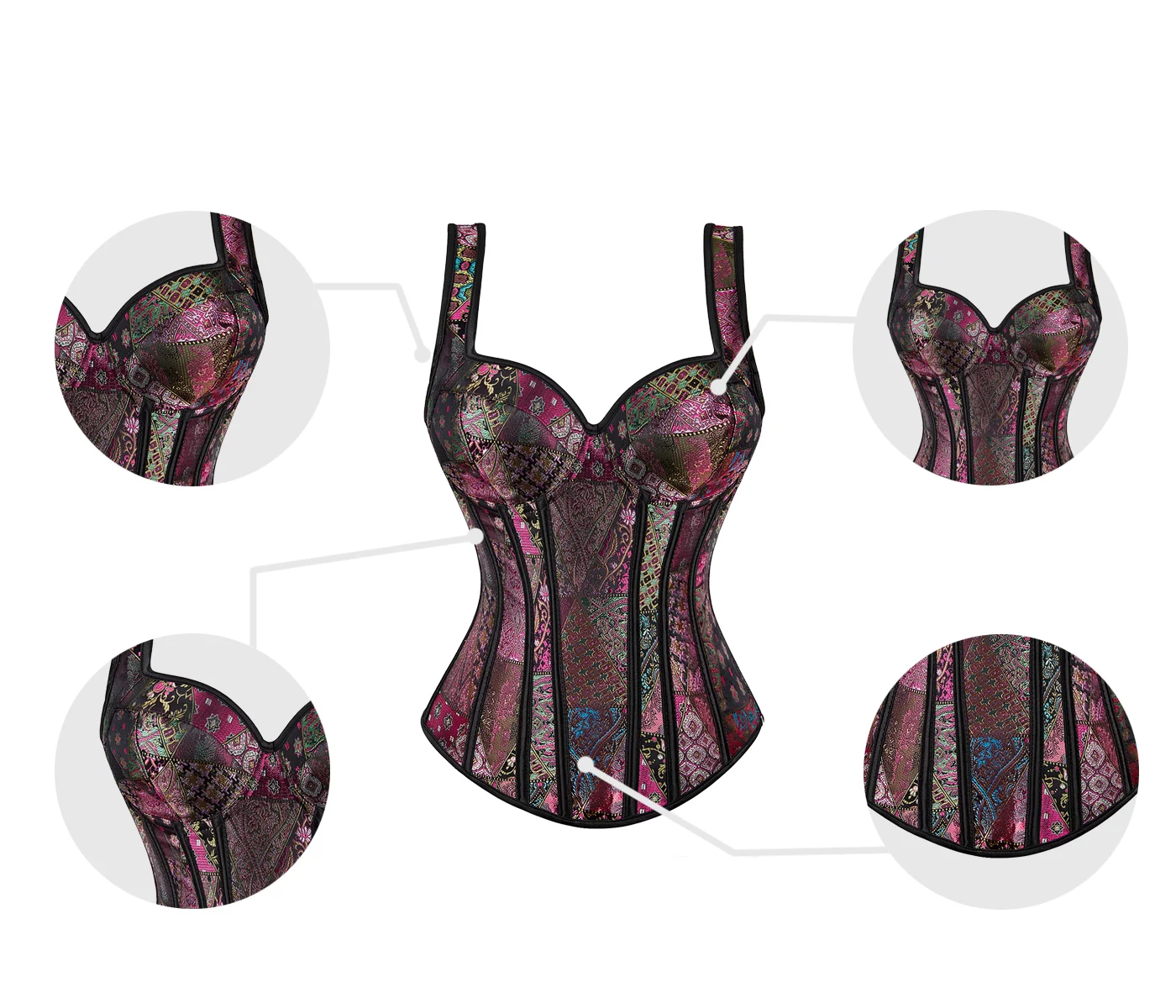 Corset Bustier Top Corset with Straps for Women Overbust Corset Plus Size Jacquard Lace-Up Zipper Vintage Gothic