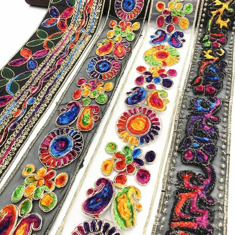 Ethnic Gold Thread Sequins African Lace Trims Ribbon DIY Sewing Dress Decoration Embroidered Fabric lace fabric lace ribbon lace garment accessories lace sewing supplies lace decoration lace accessories lace sewing accessories clothing craft accessories 1 Yards