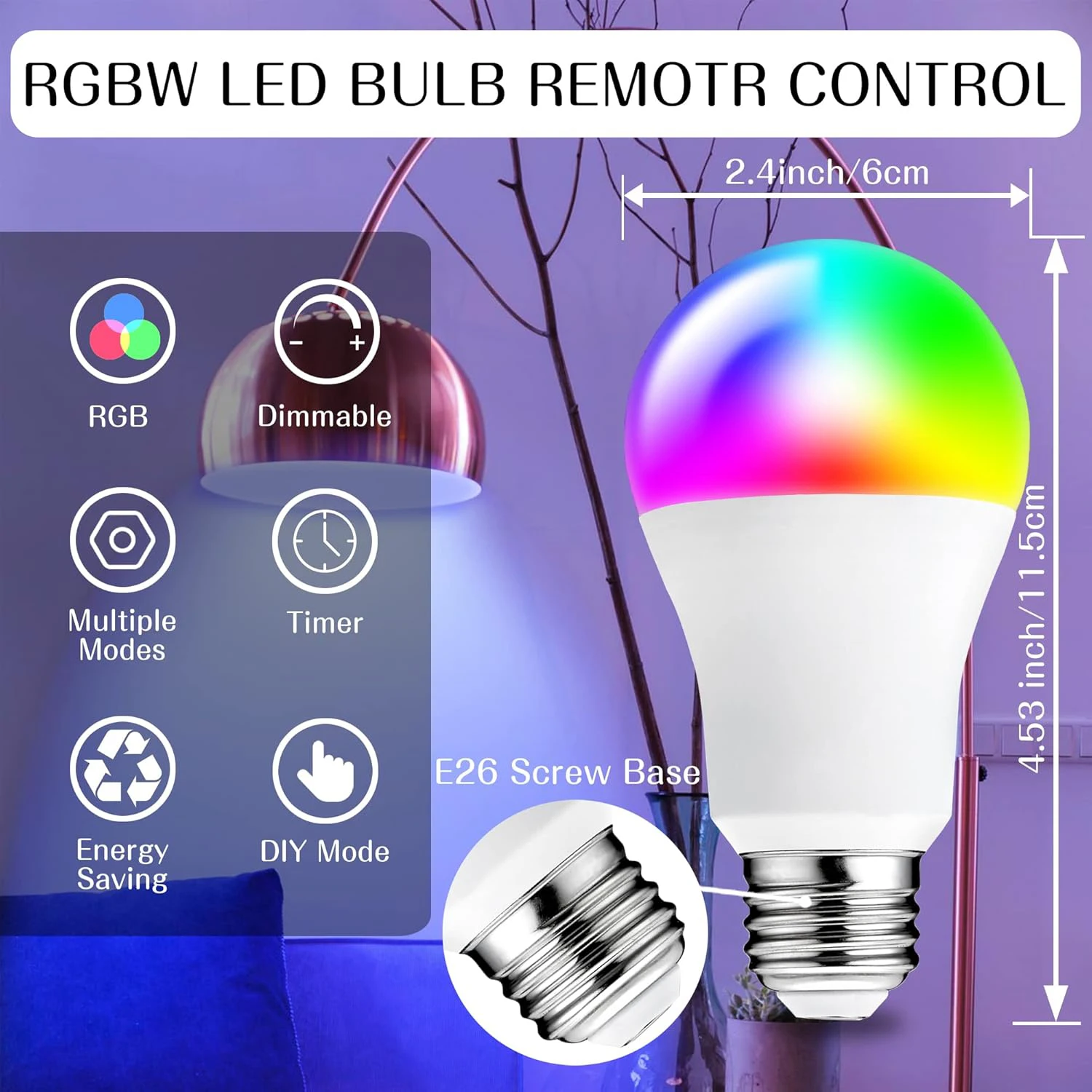 E27 Smart Light Bulbs, Bluetooth Color Changing Light Bulbs, Warm RGBW Color Changing LED night Lamp for Bedroom and Home