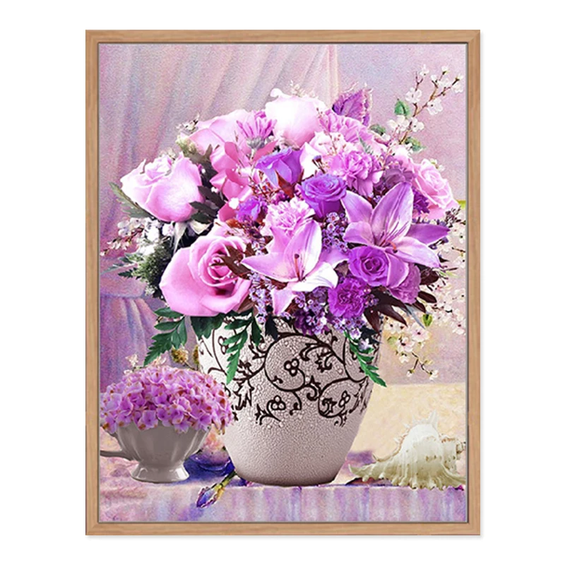 Zozack DMC DIY new living room house precision printing cotton cross stitch Kits embroidered Purple roses Flowers painting decor