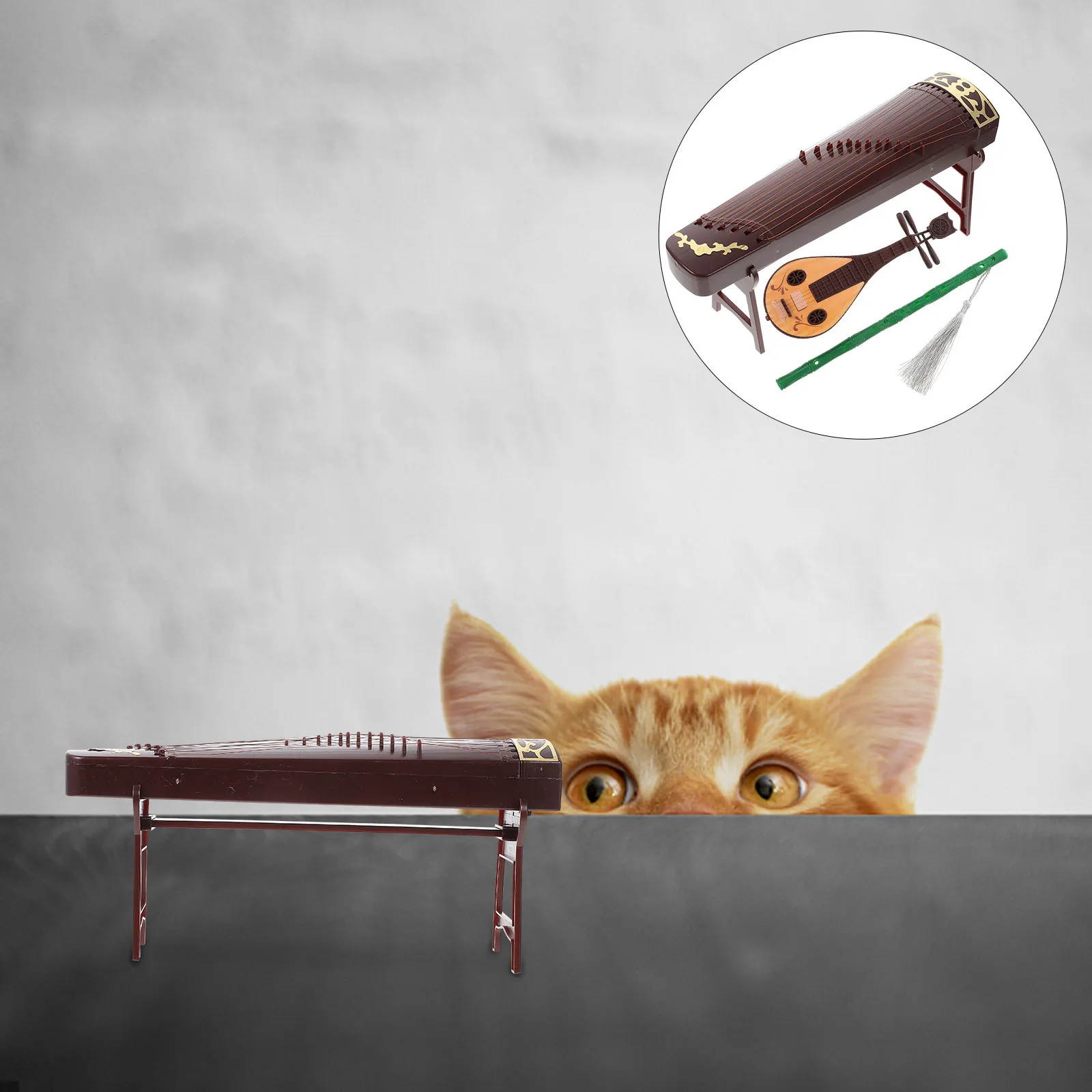 1 세트 미니 중국 스타일 악기 세트 Pipa Guzheng 미니어처 데스크탑 장식 어린이를위한 창조적 인 미니 장식품