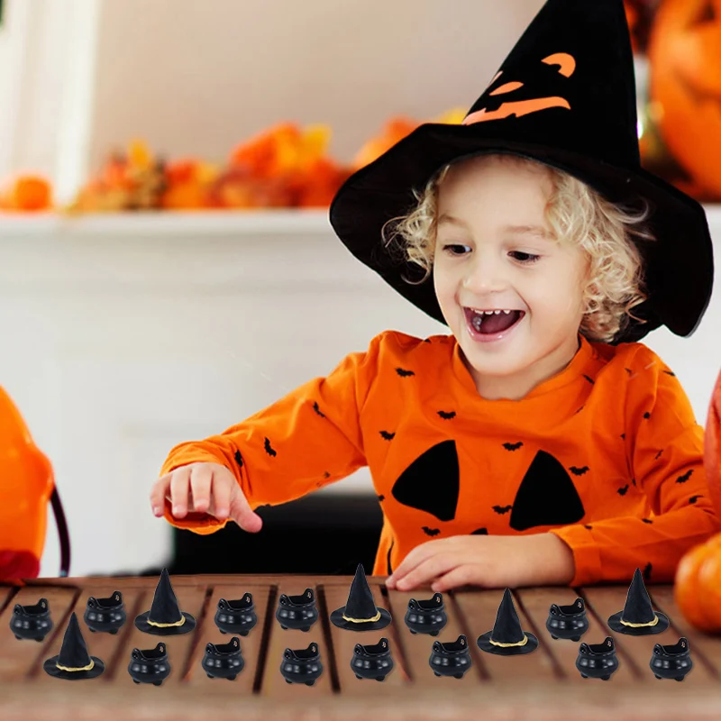 10 Stück Halloween Mini Hexen hut Kessel Töpfe niedlichen Harz DIY Handwerk Zubehör schwarz Zauberer Kappe Halloween Party Home Tisch dekoration – Detail 13