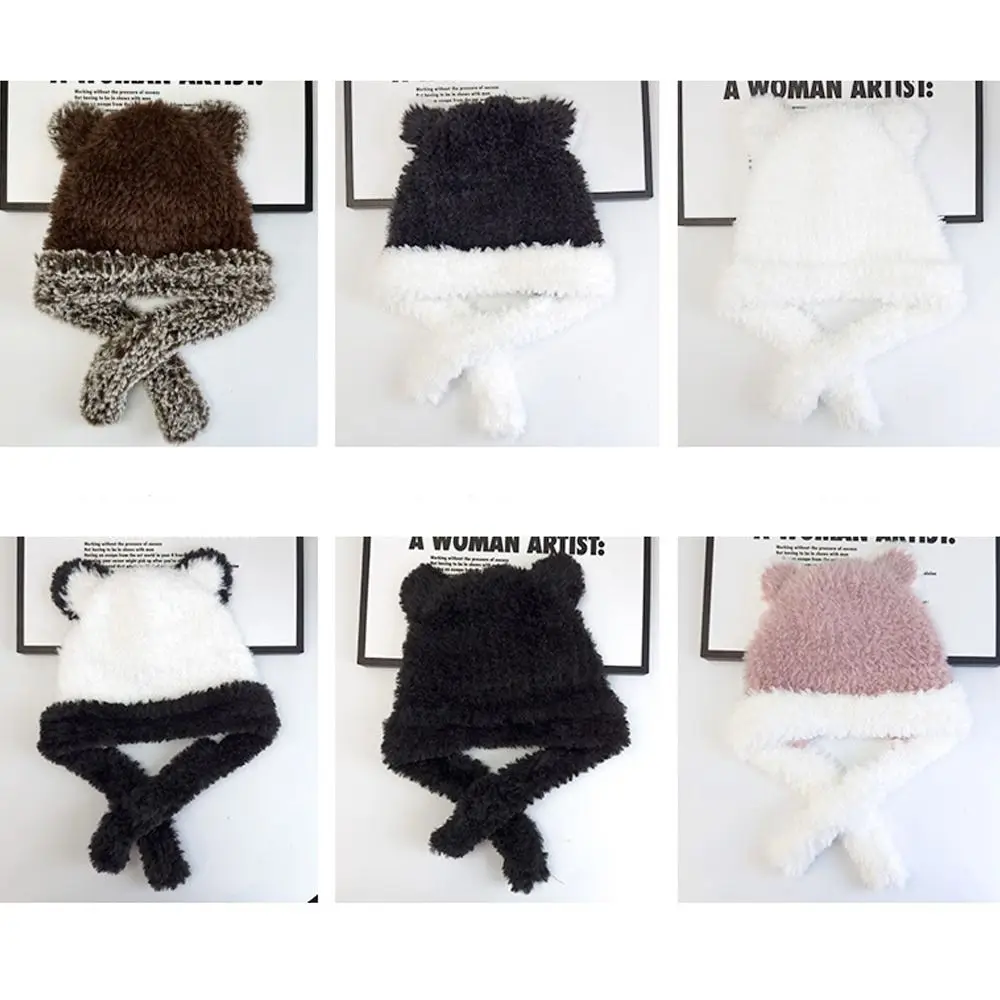 여성용 귀 보호 봉제 버킷 햇, 부드러운 가을 겨울 콜드 햇, 곰 귀 비니, 여성 신제품