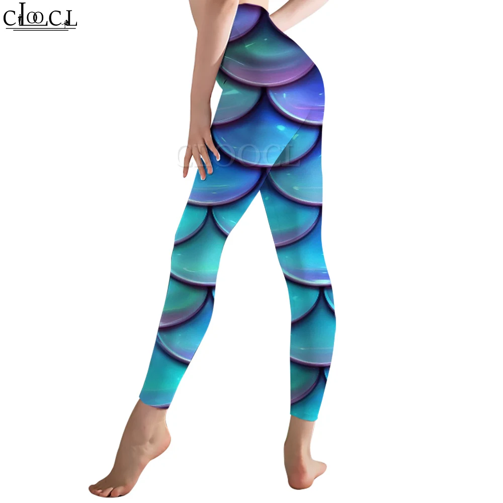 

CLOOCL New Fashion Women Legging Blue Fish Scales Graphics High Waist Elasticity Legging for Gym Workout Outdoor Jogging Pants