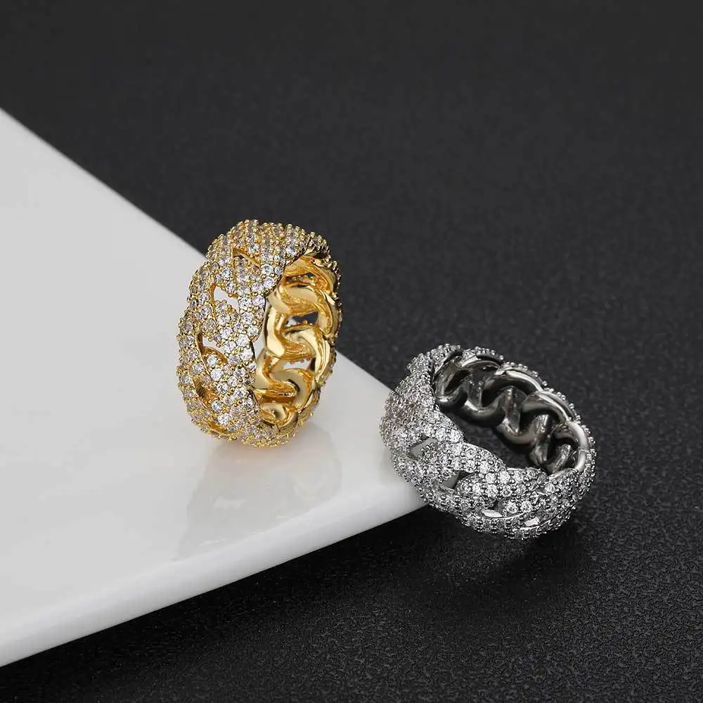 

Free Delivery Rings Man Hip Hop Jewelry 10mm Cuban Ring Full Zircon Men's Ring for Men Cubic Zirconia