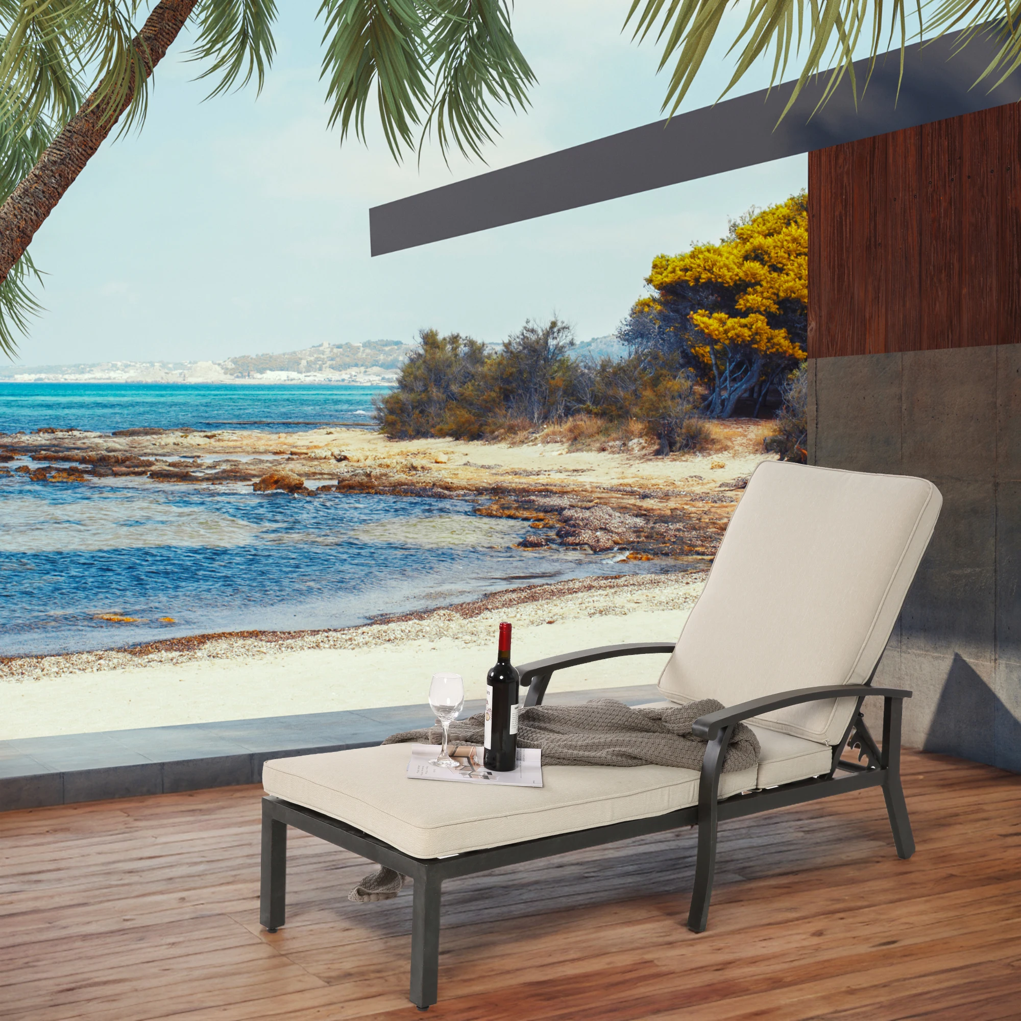 Waterproof Lounge Patio Chair with Cotton Cushion, Adjustable Reclining Rust-Resistant Aluminum Poolside Chaise Lounge Furniture – Detail 1
