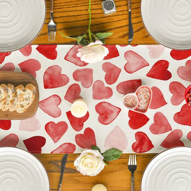 Szív Nyíl Szerelem Valentin Napi Asztali Futó Évforduló Esküvői Konyhai Étkezőasztal Szőnyegek Otthoni Party Dekoráció Terítő Placemat - Image 6