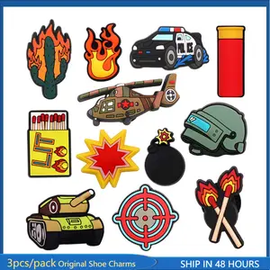 3 Pack Original Helicopter Tank PVC Shoe Charms Decorations Designer Upper Accessories Bomb Flame Cartridge Case Shapes Clog Pin