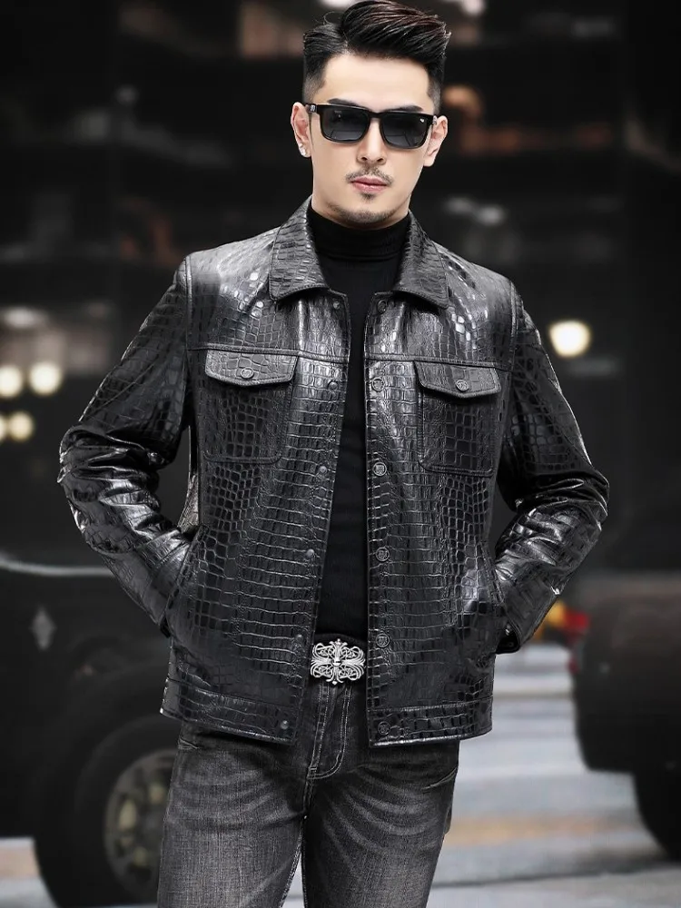 Luxury Business Casual Mens Sheep Genuine Leather Jacket