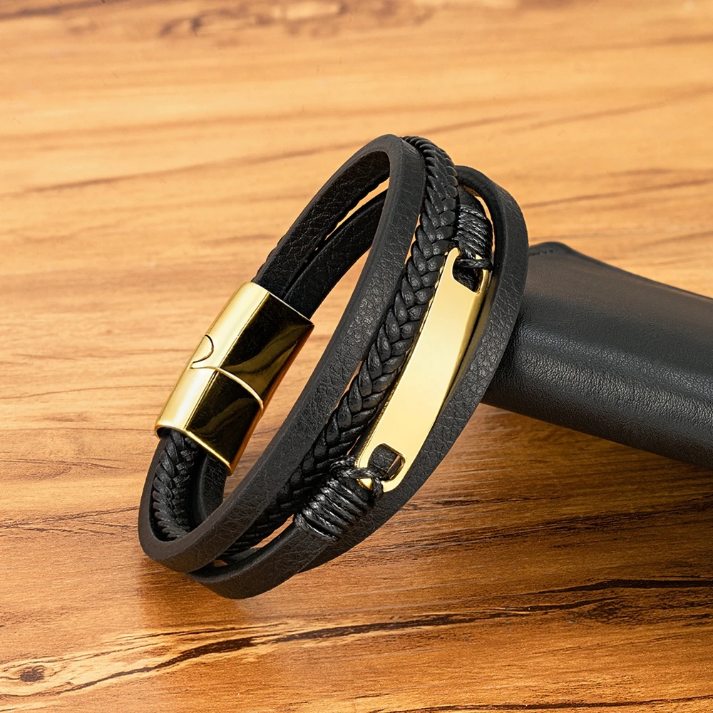 XQNI Multi-layer Braided leather bracelet Men Cool Trend Stainless Steel Casual Buckle Bracelet Jewelry Accessories Gift