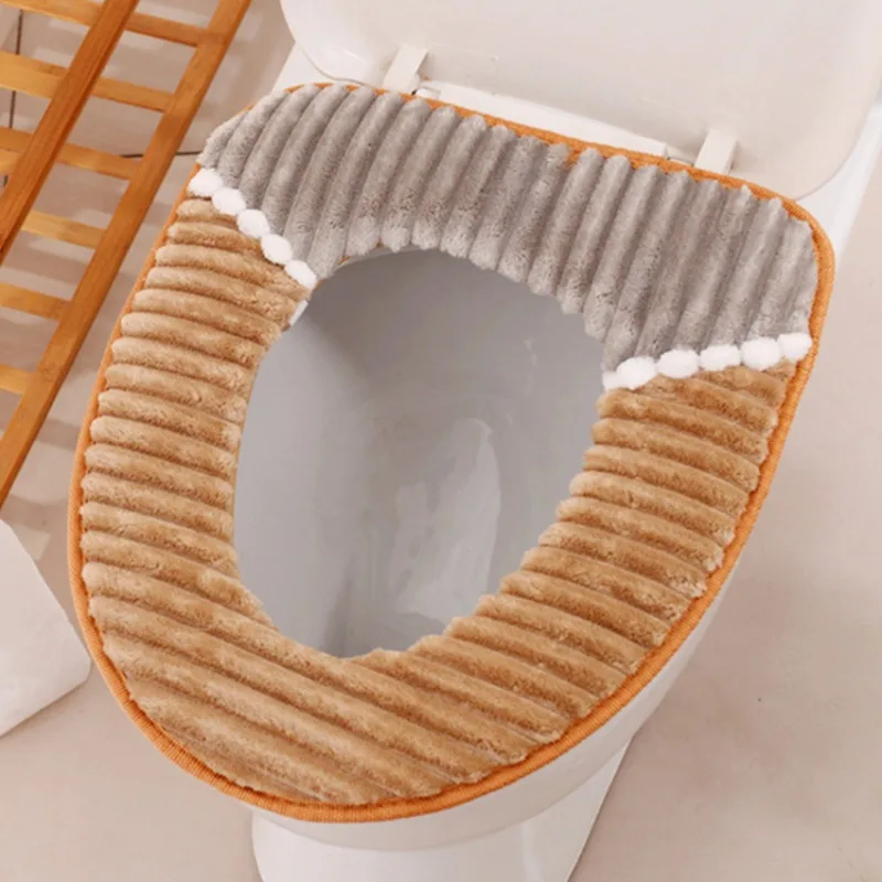 Plush Thermal Toilet Seat Cover - Self-Adhesive Winter Warmth Pad with Ultra-Soft Fleece Layer, Easy Install for Household Use