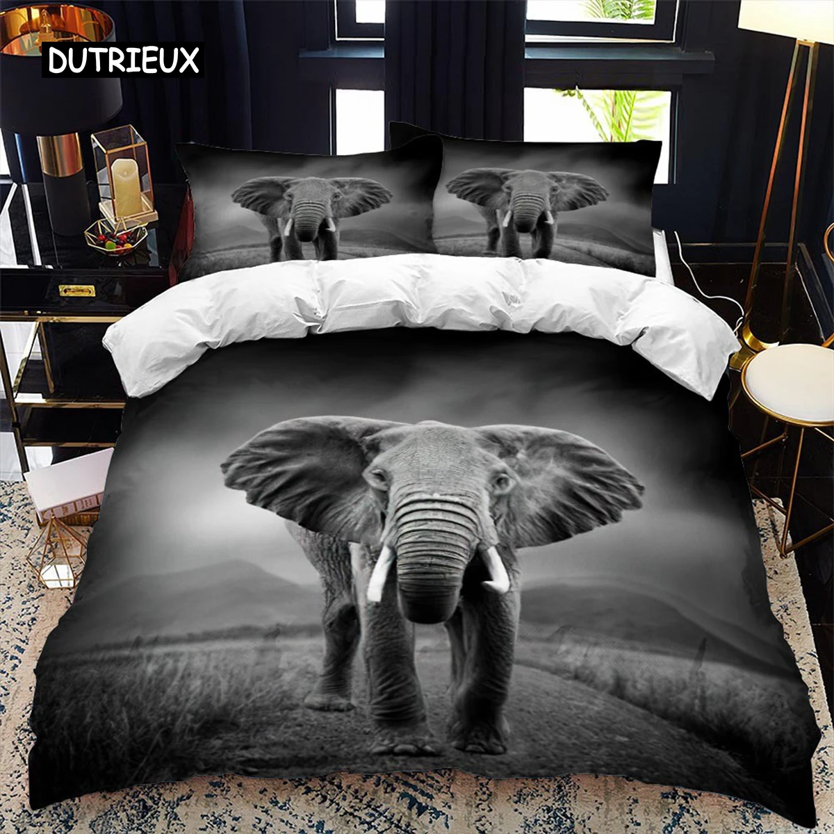 

Elephant Duvet Cover Set Queen Size Wild Animal Theme Twin Bedding Set For Kids Teens Boys Microfiber Double King Quilt Cover