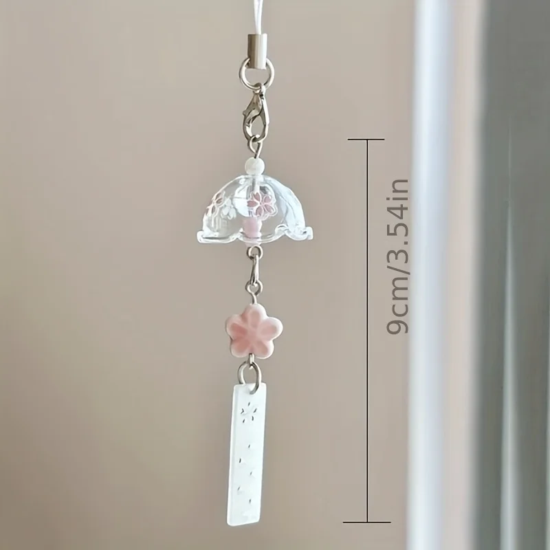 Handmade Beaded Cherry Blossom Phone Charm Wind Chime Design ABS Resin Floral Pendant Lightweight for Camera Bag Keychain