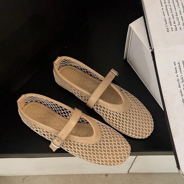 In Summer, Wear Round Toe, Straight Buckles, Casual and Comfortable, Women's Flats, Cut-out Mary Jane Single Shoes,fishnet Shoes 4