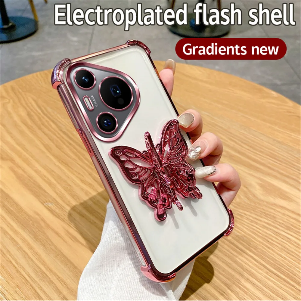 Shockproof Glitter Butterfly Stand Phone Case with Plating Cover