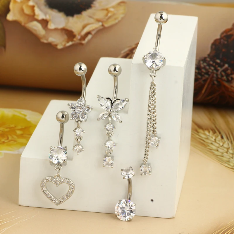 Wholesales Silver Gold Belly Button Rings for Women Men Dangling Belly Navel Piercings Jewelry Barbell Kit Body Piercings