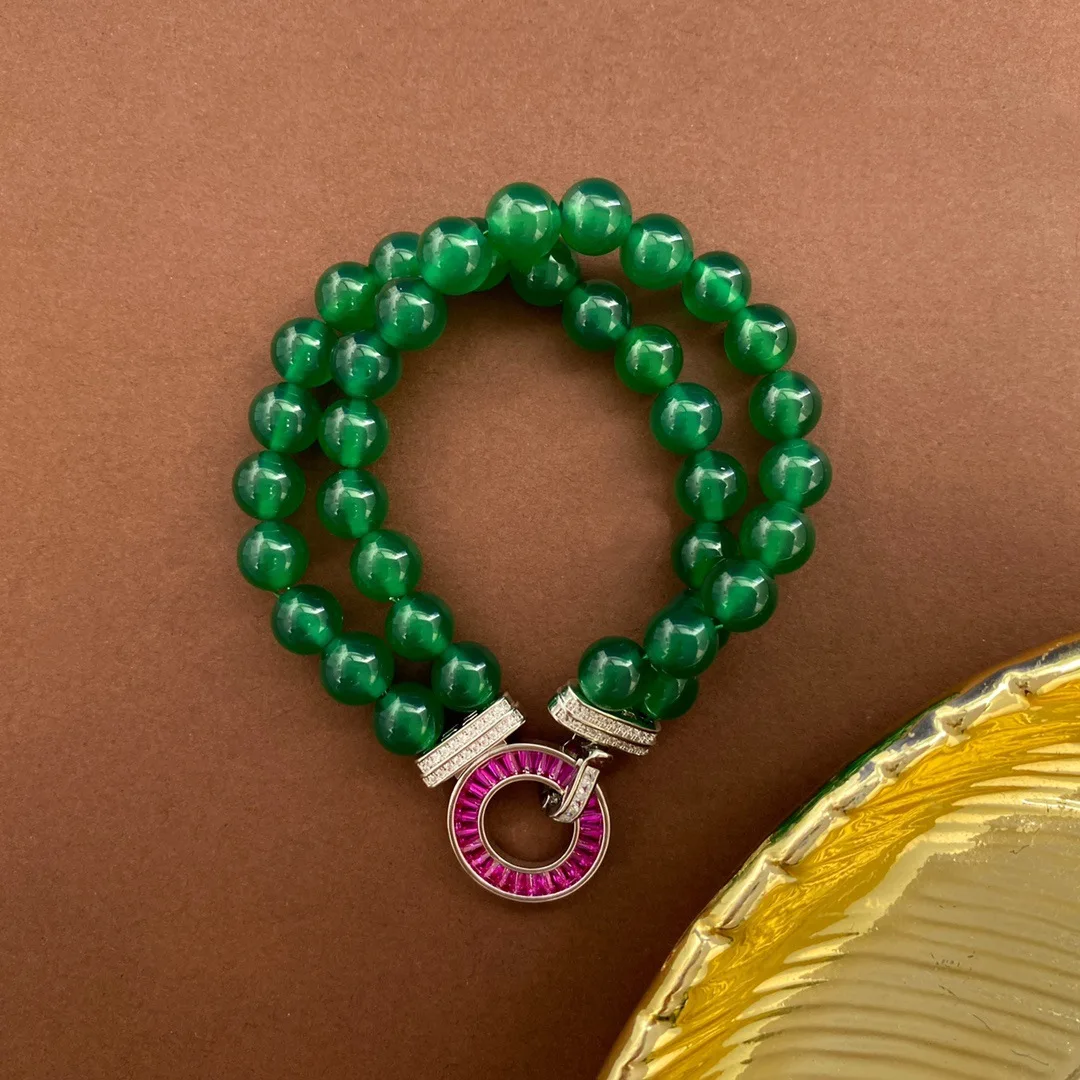 8mm green chalcedony agate beaded necklace set