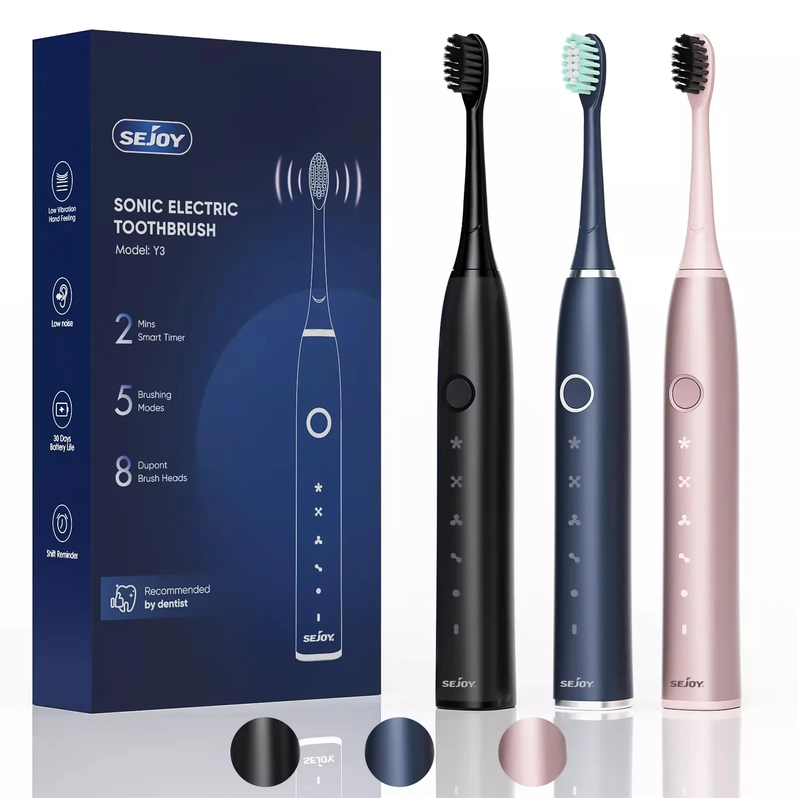 SEJOY Electric Toothbrush for Adults Rechargeable 5 Modes With 8 Replacement Brush Heads 6