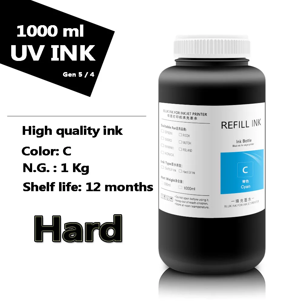 Printer UV Ink 1000ML/bottle*5colors Dedicated For Ricoh GEN 4 GEN5 printhead for Ricoh UV printer
