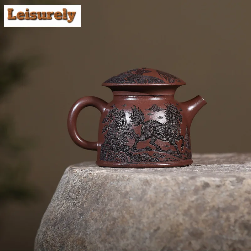350ml Yixing Purple Clay Teapots Handmade Old Fisherman Pot Raw Ore Purple Jade Gold Sand Kettle Zisha Tea Set Cafes Decoration