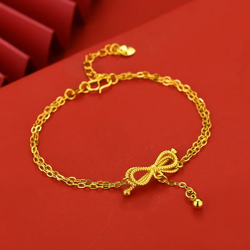 

Fashion 14K Yellow Gold Color Bow Tassel Bracelet Pull Bangle for Women Bangle Wedding Engagement Jewelry Gifts