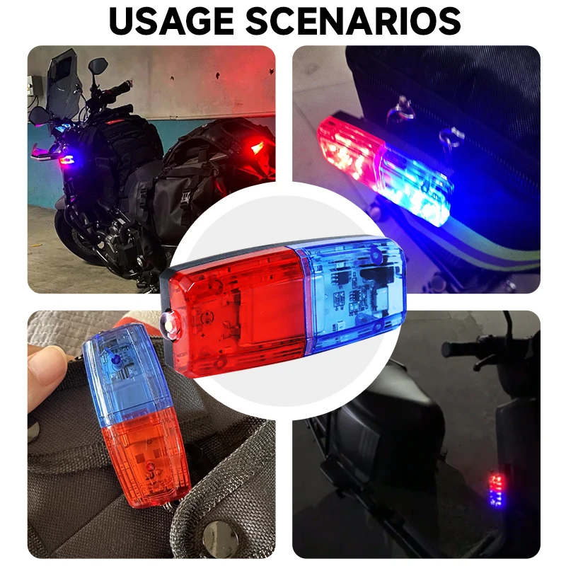USB 충전식 적색 청색 LED 어깨 클립 라이트 경고등 야외 안전 비상 LED 작업등 휴대용 손전등