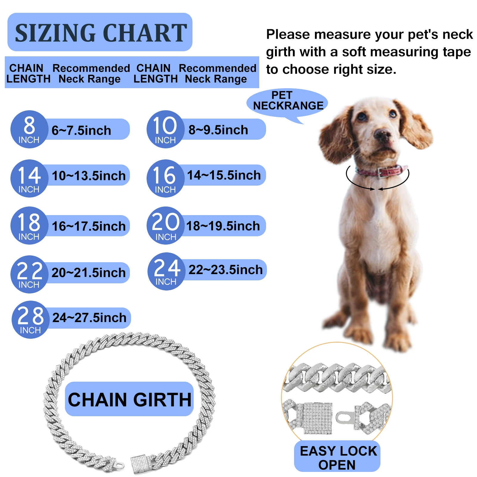 10inch Glitter Dog Chain Collar Pink Silver Diamond Dog Collars Cuban Girl  Dog Chains Necklace Puppy Pet Metal Link Chain with Buckle Christmas Pet -  Wild Blue French Bulldogs