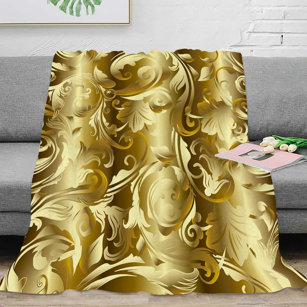 3D Luxury Black Gold Greek Key Meander Baroque Flannel Blanket Throw Soft Plush Fluffy Warm Home Decor Quilt Bedding Gift