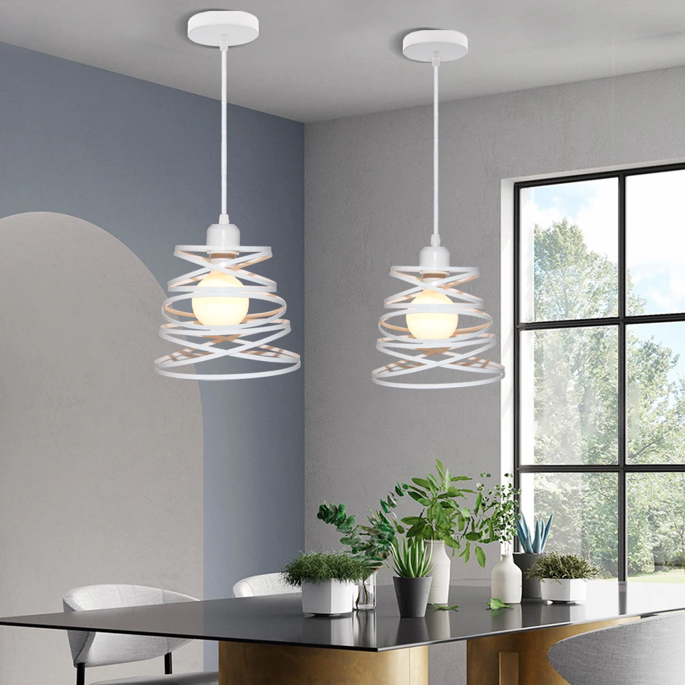 Lampadario Sospensione E27 In Metallo Bianco – Stile Retrò Industriale Con Cavo Regolabile 100 Cm – Per Cucina, Soggiorno E Camera (Ø26 Cm)