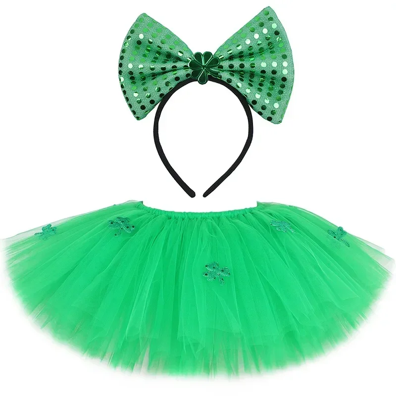 thumbnail image 1 of Falda tutú para el Día de San Patricio para niñas pequeñas, minifaldas de tul con tutú de trébol verde esponjoso para fiestas de festivales y vacaciones, 1 of 5
