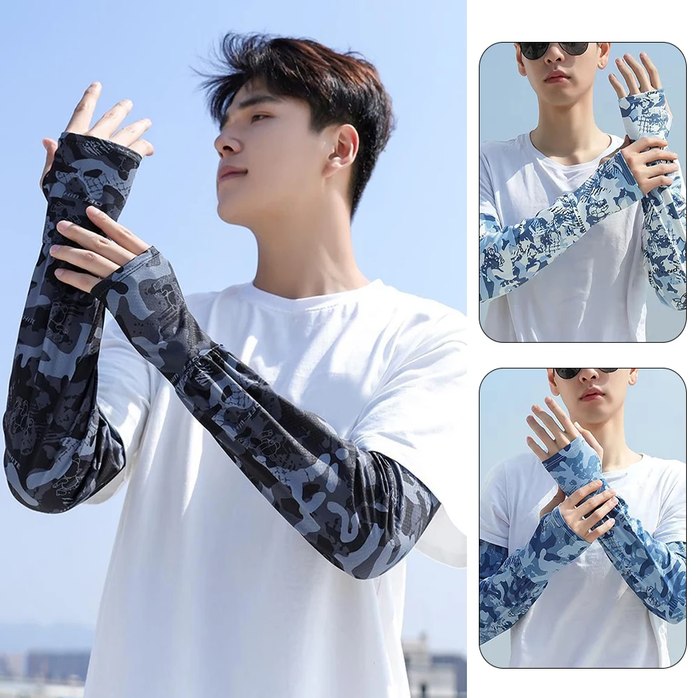 Camouflage Ice Sleeves For Men Summer Sun Protection Sleeves Loose Cycling Arm Outdoor Uv Protection Half Finger Cuffs