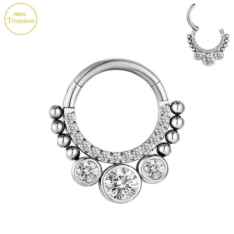 F136 Titanium Nose Piercing Septum Nose Ring Zircon High Segment Clicker Hoop Ear Cartilage Earrings Helix Piercing Jewelry 16G