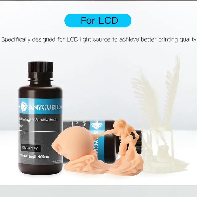 ANYCUBIC-405nm UV 레진 광자 3D 프린터 용, 광자 모노 X 프린팅 원료, LCD UV 센시티브 특성, 1kg 용량, 고정밀 인쇄, 모델의 높은 정밀도와 세부 사항
