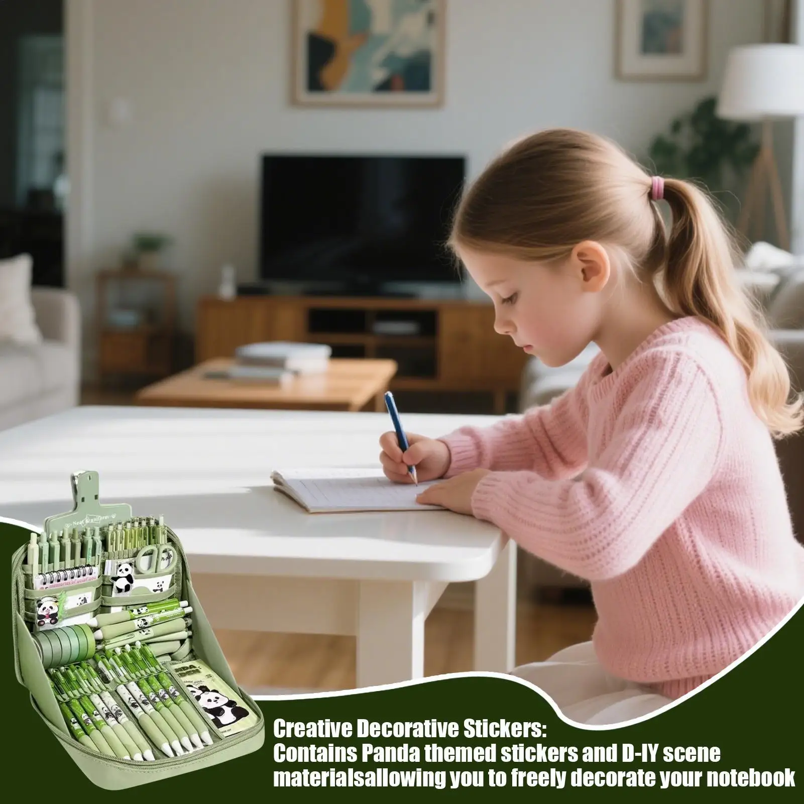 대용량 선물 상자 팬더 문구 세트 필통 풍부한 학습 문구 귀여운 학교 용품 학생용