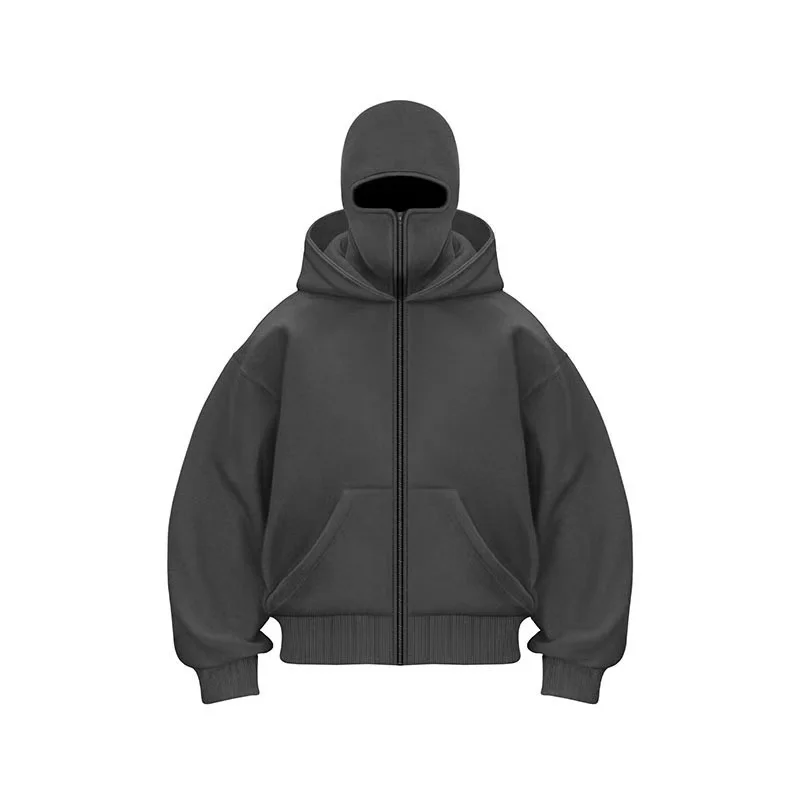 Customized Double-hooded Zipper Hoodies Men Personality Printed Long Sleeve Zip Up Sweatshirts Women Ninja Mask Pullovers Jacket