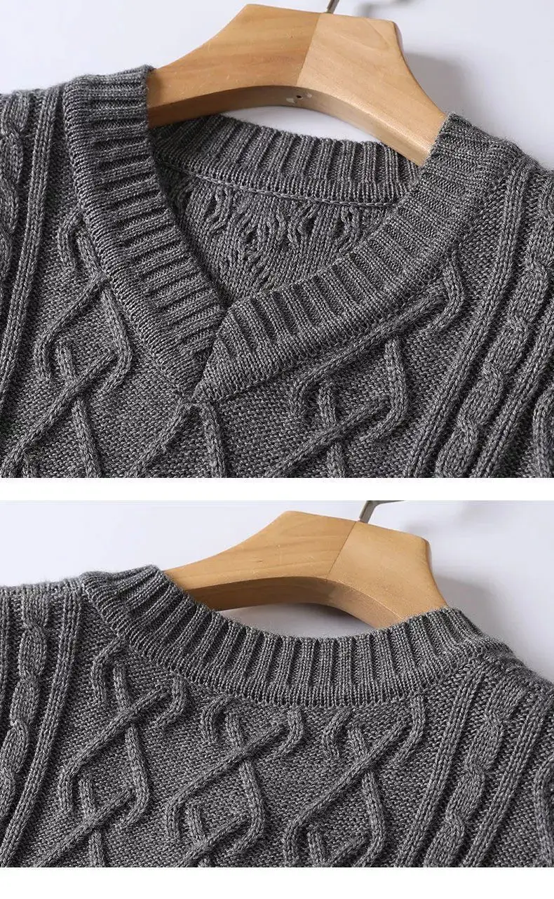 Description Picture 6 of item2023 New Autumn and Winter High-end Pullover Chicken Heart Neck Jacquard Long Sleeved Casual Loose and Thickened Men's Sweater