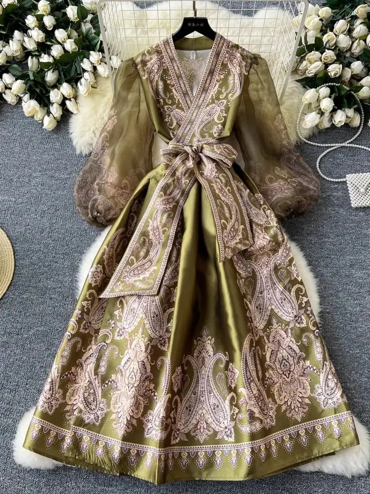 CHICLINE[チックライン] Perez Paisley Wrap Chiffon Dress Women's Bohemian Black & Pink Floral Chiffon Maxi Dress