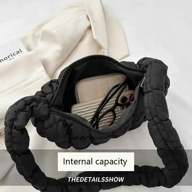 Borse a tracolla pieghettate trapuntate per donna Borsa imbottita Borse in nylon Borsa a secchiello Cloud Bubbles Hobo Puffer Borsa tote in nylon bolsas - immagine 6