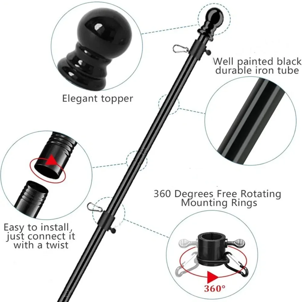6Ft Flag Pole Kit Wall Mounted Heavy Duty Rotating Flag 360 Degree Rotating with Screws Stand Flagpole Yard Banner Holder