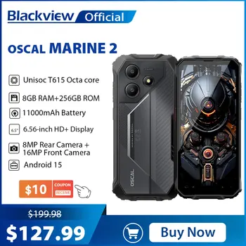 Blackview OSCAL Marine 2 Smartphone robuste AI, écran HD + 6,56 pouces, Unisoc T615, 24(8+16) Go 256 Go, 11 000 mAh, téléphone Android 15 NFC 1