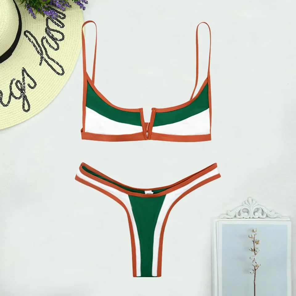 Womens Color Blocking Adjustable Bikini Set