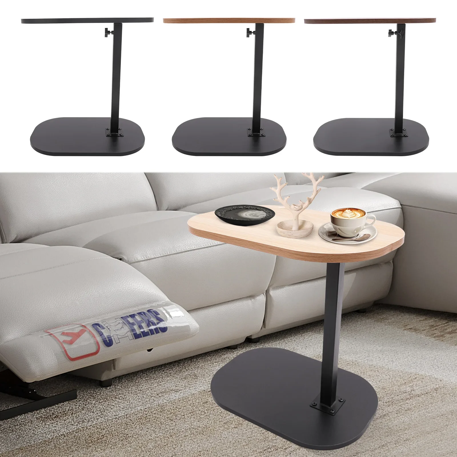 Verstellbarer C-förmiger Beistelltisch, 17,7-31,5 Zoll Höhe und 360° ° Drehbare Platte für Bett/Sofa (Walnuss/Schwarz/Holz) – Detail 10