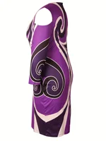 Women's Plus Size Colorblock Print Dress with Cold Shoulder and 3/4 Sleeves - Casual and Comfortable - Image 4