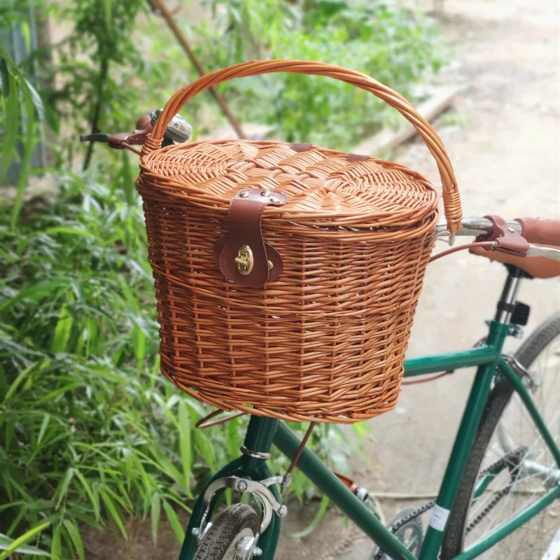 

Natural Woven Basket Rattan-like Durable Waterproof Bike Saddle Bag Children Backpack Bicycle Bags Cycling Accessories