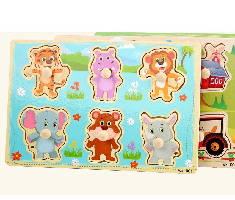 New Montessori Toys Wooden Puzzle Cartoon Vehicle Digital Animal Puzzles Jigsaw Puzzle Board Game Educational Toy for Children