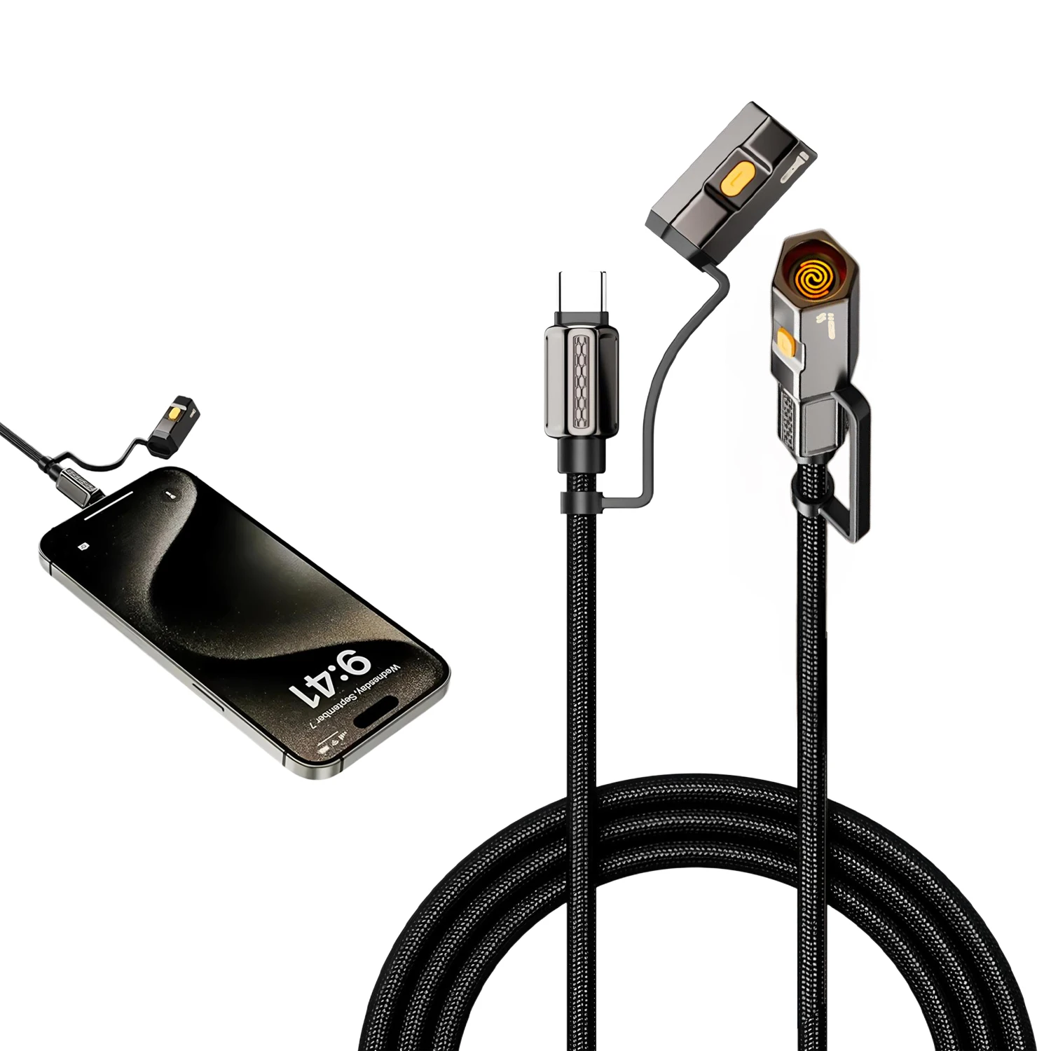 High-Speed 240W Fast Charging Type-C to Type-C Cable with LED Light & Built-In Lighter
