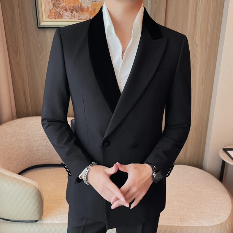 

Роскошный двубортный Свадебный Блейзер, куртка для мужчин, облегающие деловые пиджаки, Мужская одежда, блейзер для банкета, Женский смокинг 2024