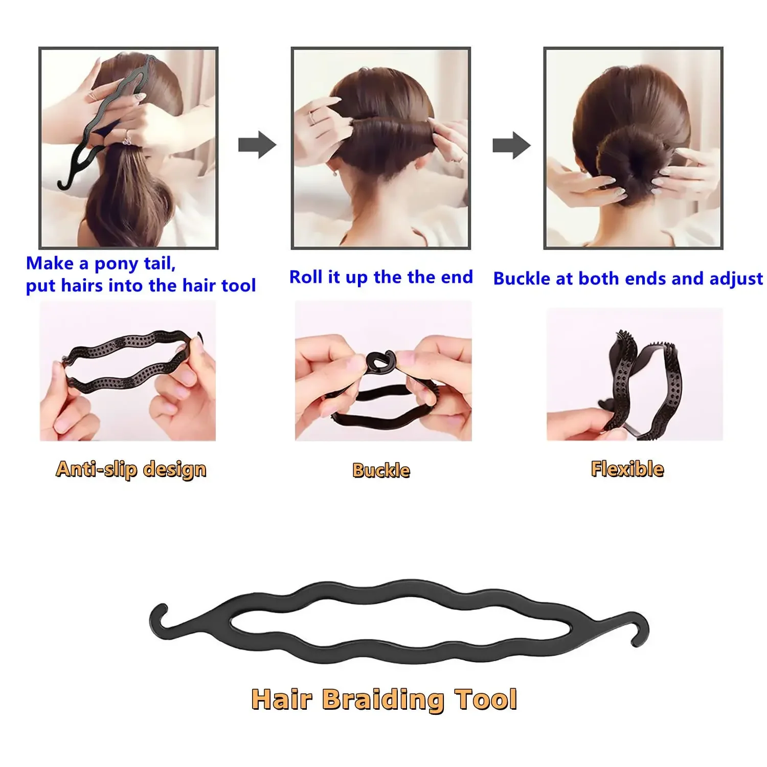 Description Picture 3 of item4pcs/Set Women DIY Hair Tail Tools Donut Bun Maker Ponytail Braiding Styling Disk Twist Tools Accessories For Toddlers Girl