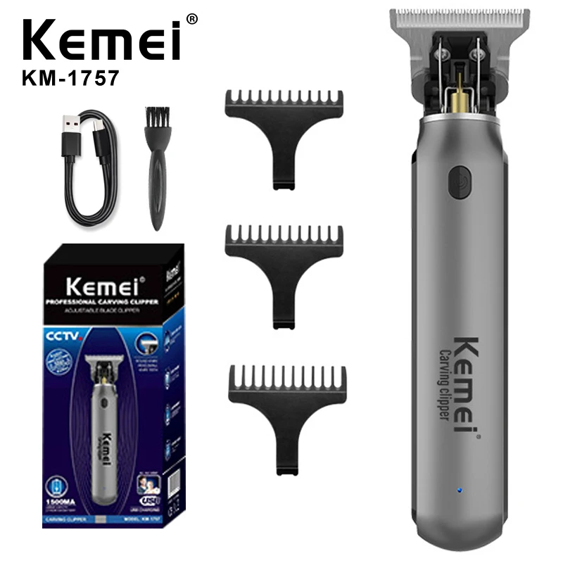 kemei-コードレス男性用ヘアカット理髪店用の黒いバリカンusb充電式ワイヤレス